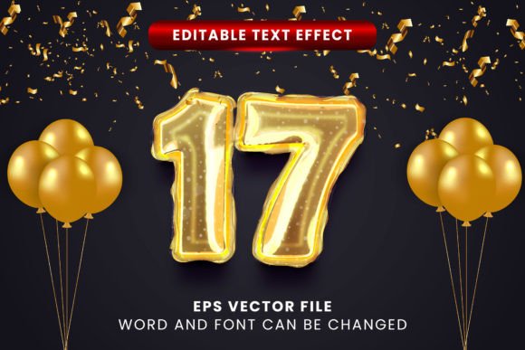 Download Sweet Seventeen Gold Foil Balloon Text Effect - Premium Resources