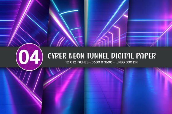 Download Cyber Neon Tunnel Digital Paper - Tunnel Collection